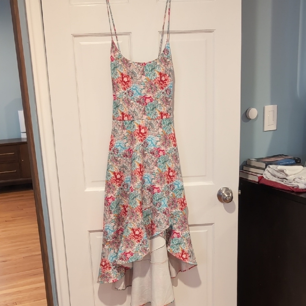 Black Halo Pink and Orange Asymmetrical Tiered Sundress
